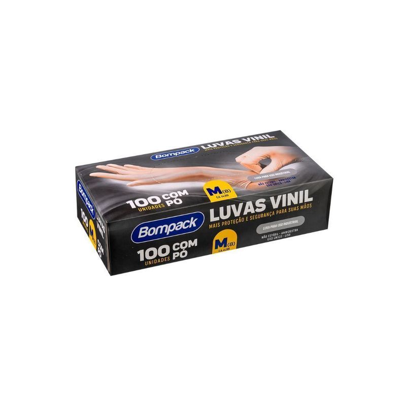 Luva Vinil Bompack C/Po M C/100